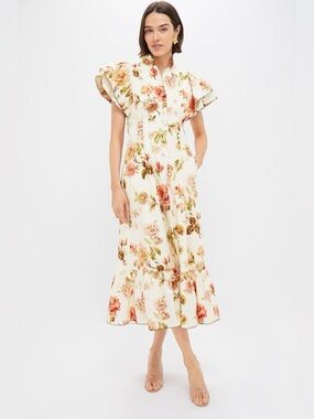 Tuckernuck Alicia ruffle Cream Floral cotton Midi Dress